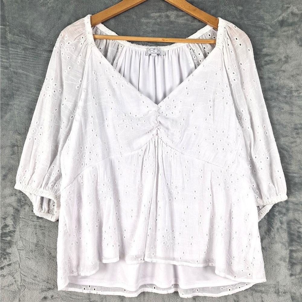 Womens Top XXXL White Boho Babydoll‎ Floral Eyelet Cottagecore Feminine Peasant